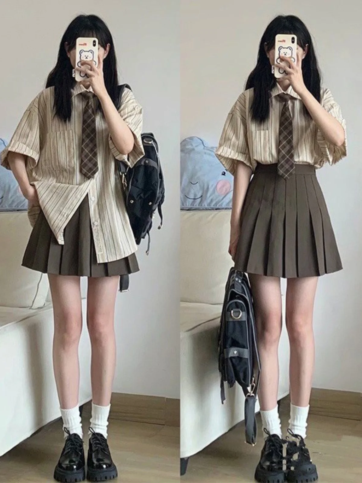 

Chic Striped Shirt Women's Miniature Professional Summer Fashionable Design Korean Style College Vintage Small Size Neck