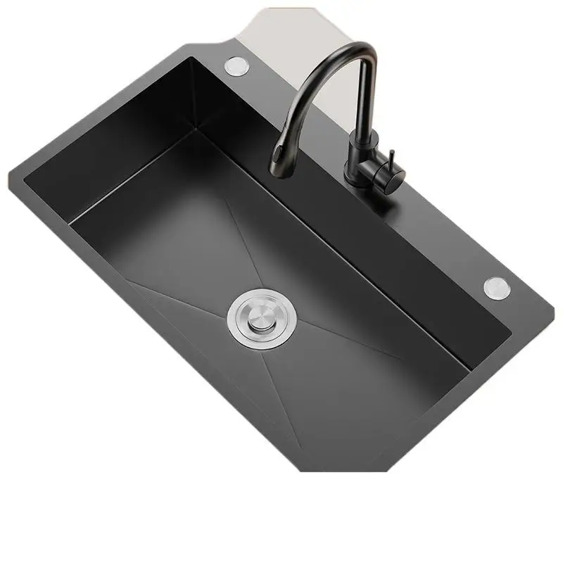 

Stainless steel nano sink large single slot hand thickened kitchen under counter basin black