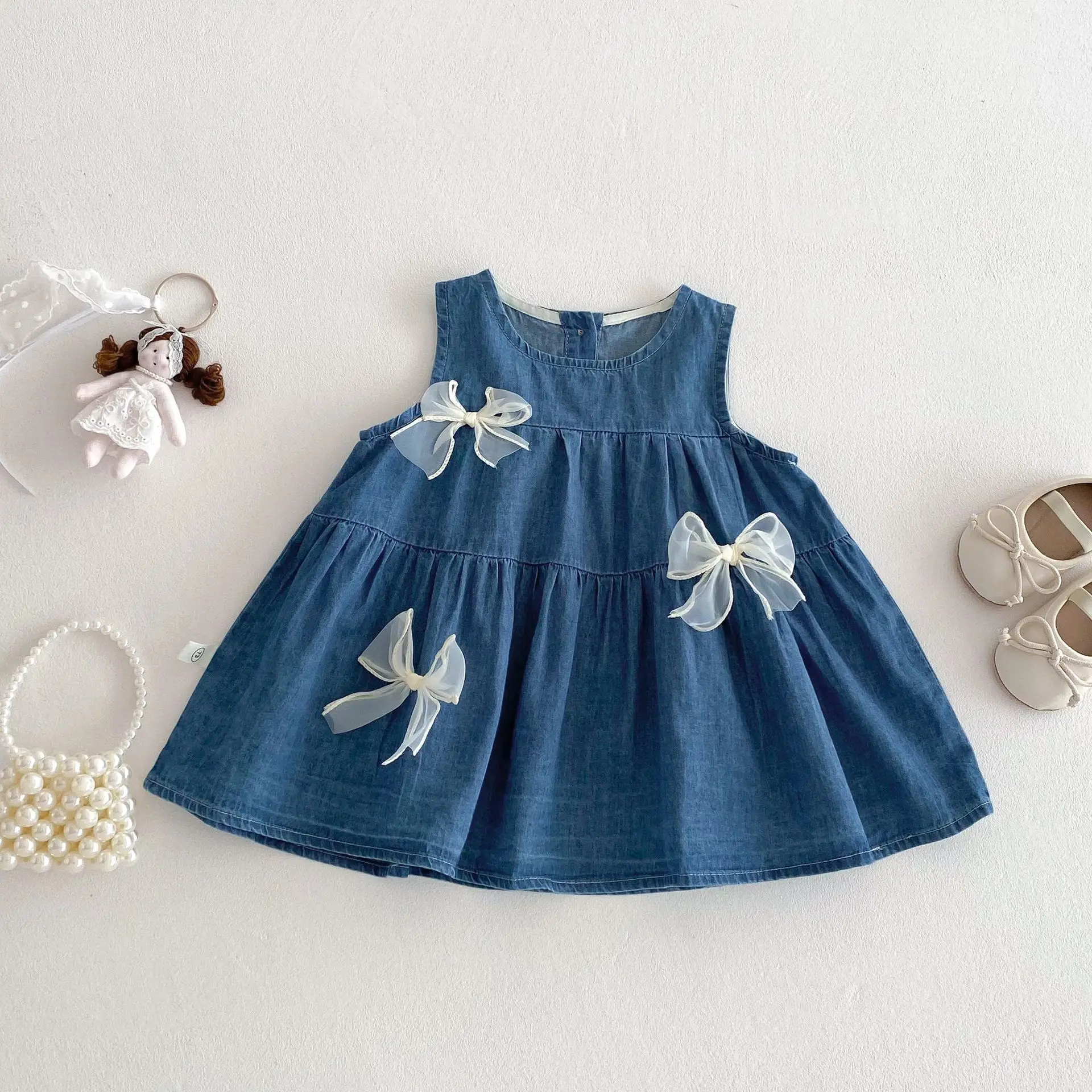 girls-cute-denim-skirt-0-5-years-old-summer-korean-clothing-baby-bow-vest-skirt-children's-solid-color