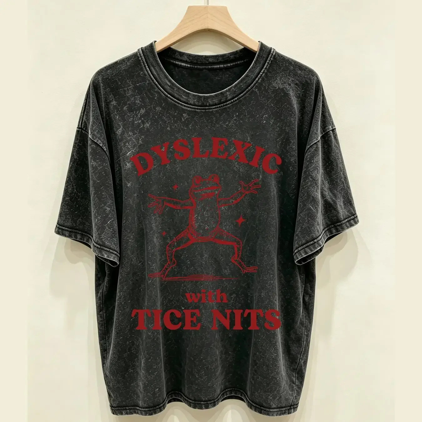 washed T Shirt Dyslexic With Tice Nits Funny Dyslexia Frog Dumb Y2k Stupid Vintage Sarcastic Cartoon Silly Meme vintage Washed