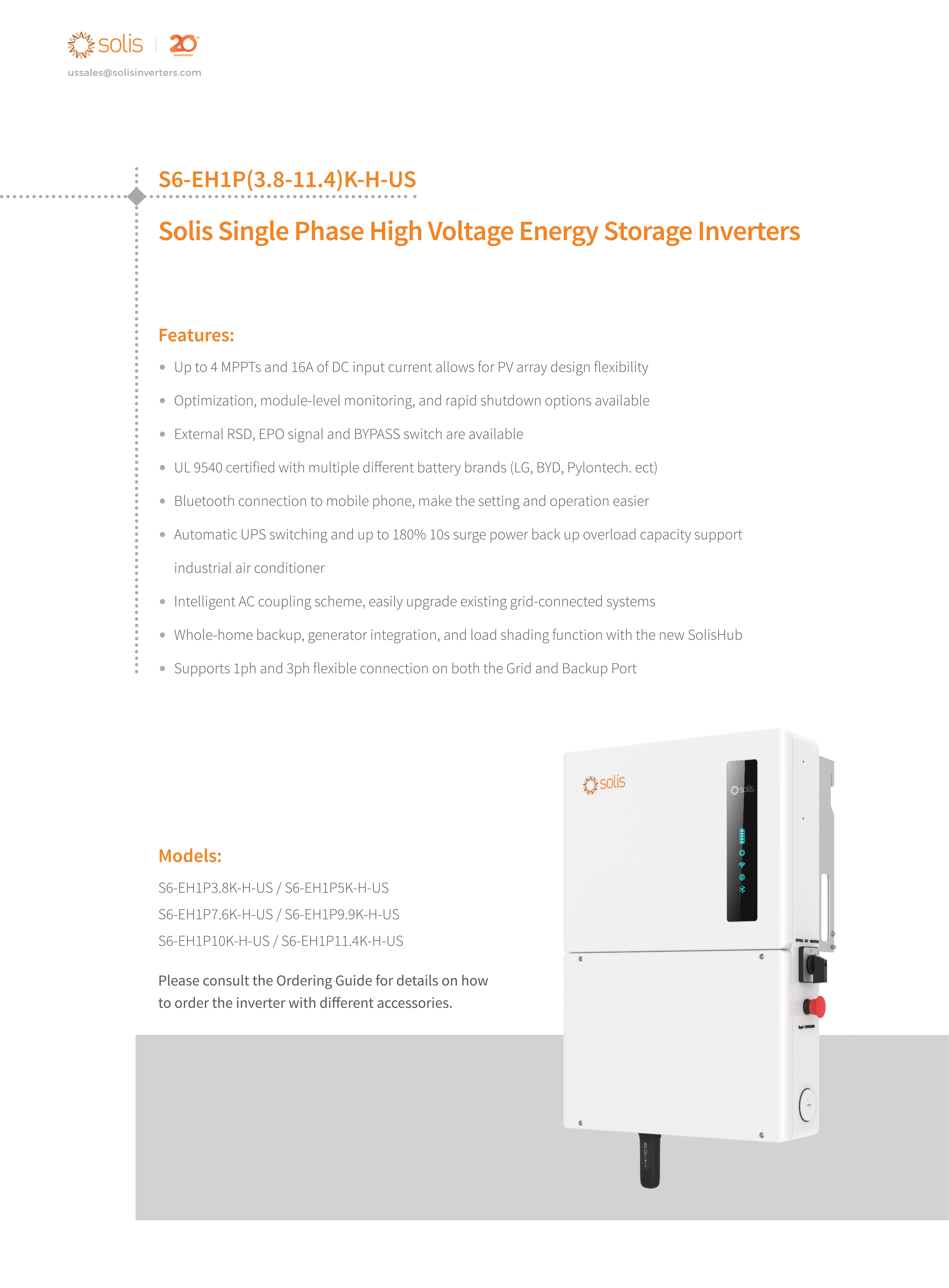 NEW Solis S6-EH1P11.4K-H-US-APST 11.4Kw Energy Storage Solar Inverter Solis US Version Split Phase High Voltage Hybrid Inverter