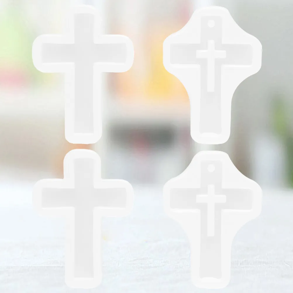

4Pcs Cross Style Resin Pendant Molds Silicone Epoxy DIY Jewelry Making Kit Smooth Mirror Finish Portable Lightweight Reusable