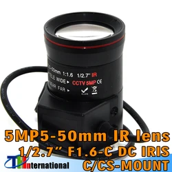 5MP 5-50mm CS lens ir Auto DC Iris F1.6 CS-Mount IR CCTV Industrial lens 1/2.7