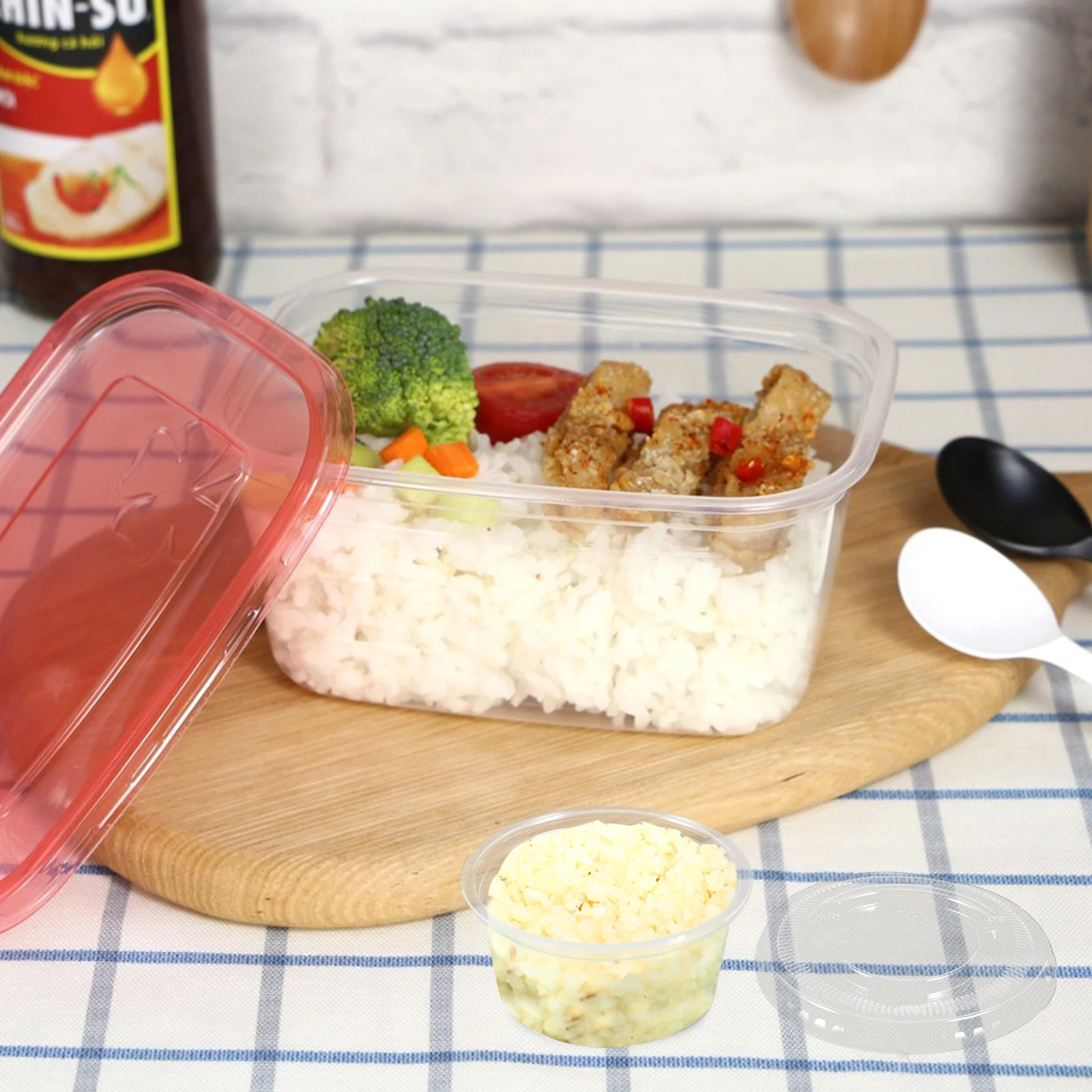 

100 Pcs 60ml Portion Cups With Lids Condiment Containers Dressing Holders Sauce Boxes Dipping Containers
