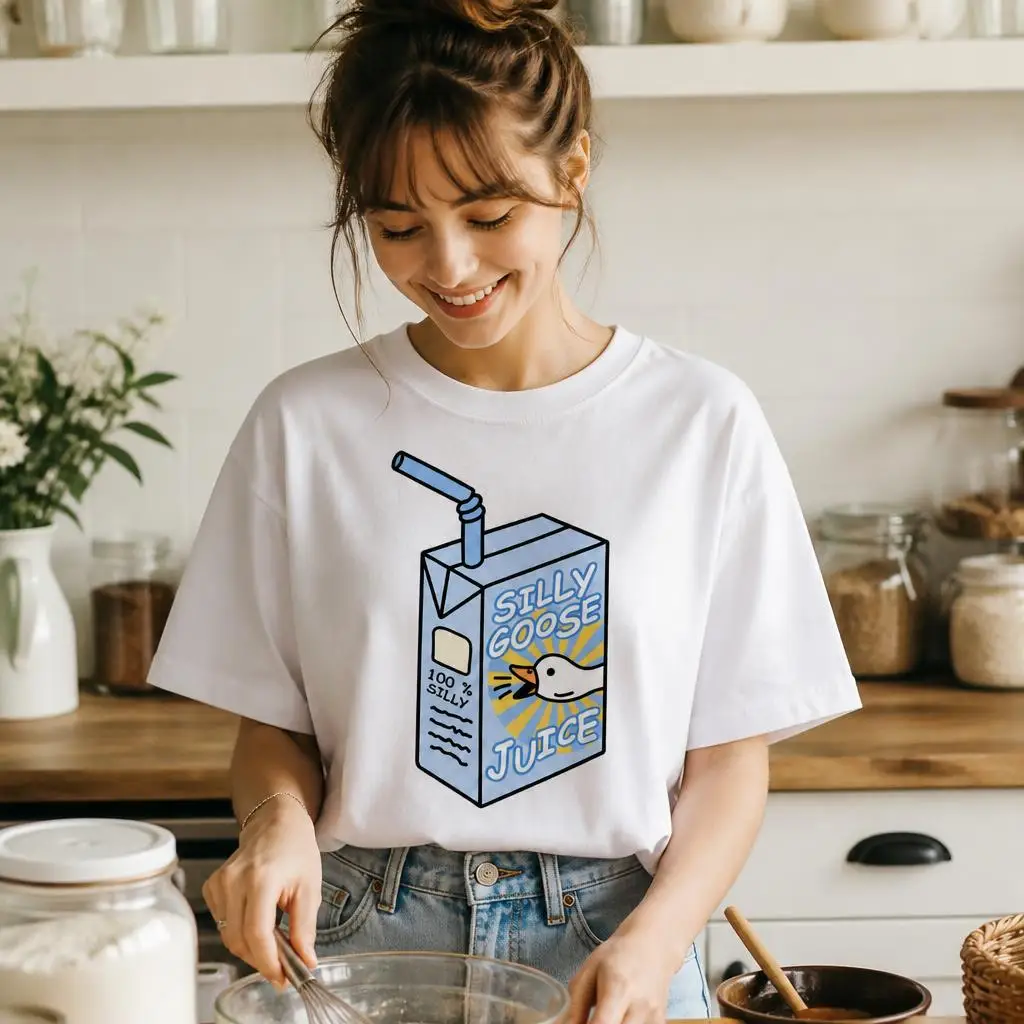 Silly Goose Juice Blue Untitled T Shirt 100% Cotton Clothing Short Sleeve Round Collar Tees Graphic T-Shirt