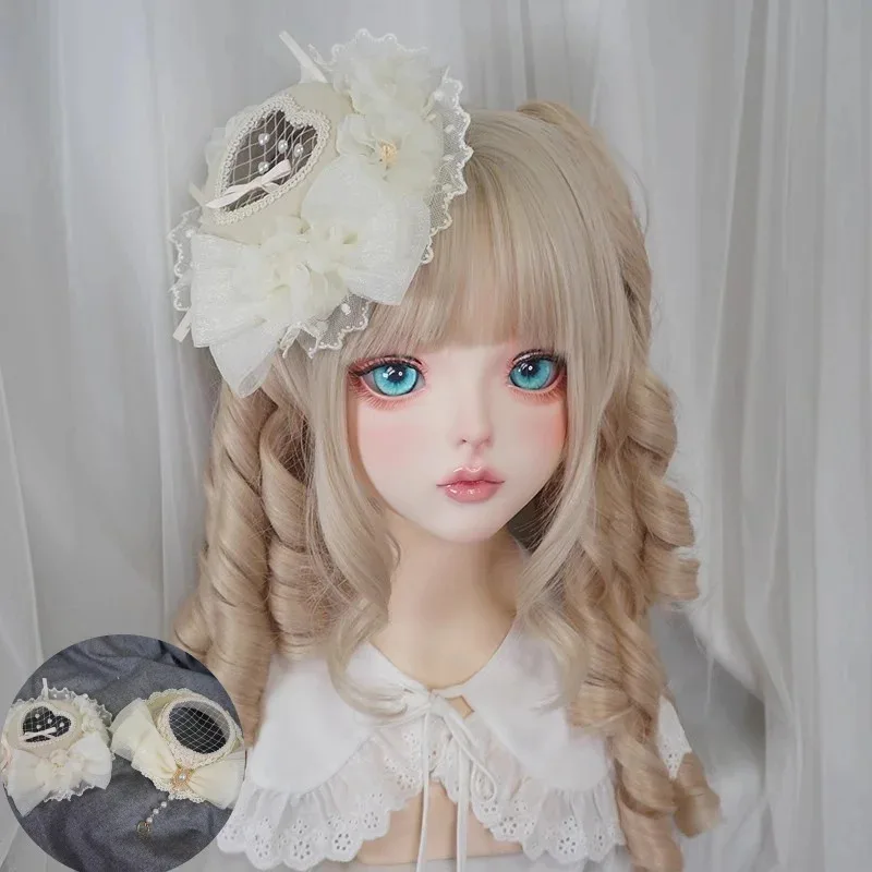 

Элегантная маленькая шляпа в стиле Лолиты ручной работы, готическая полая шляпа с милым бантом, аксессуар для волос, женская модная винтажная плоская шляпа с жемчугом на клипсе