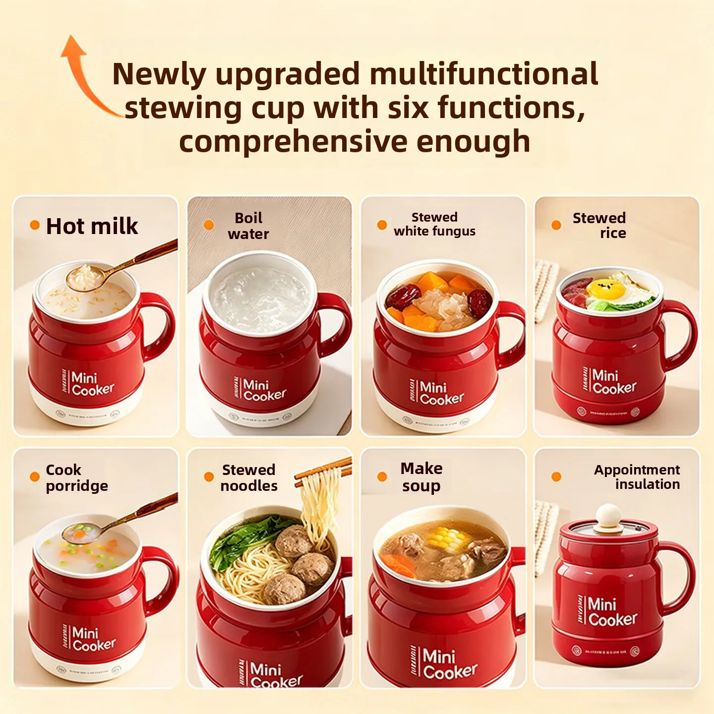 Electric Stew Cup Enamel Glaze 6 Programs Smart Temperature Keep Warm Portable Multi Cooker for Home Office Daily Use 전기 멀티쿠커