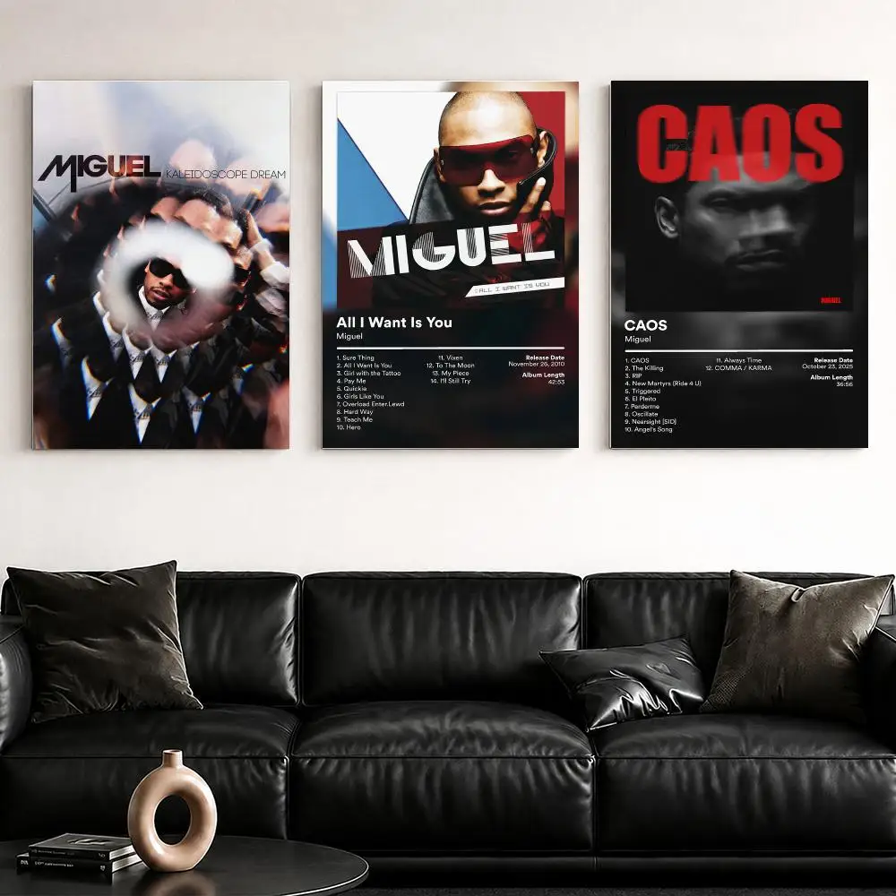 Singer Album M-Miguel Framed Wall Painting Ready to Hang Canvas Poster for Bedroom Living Room Hallway Home Decor Gift