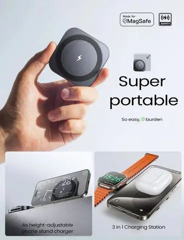 LISEN Universal 2 en 1 Dispositivos de Estación de Carga Cargador Inalámbrico Pad Viaje Mini Cargador Inalámbrico para iPhone 16 Samsung