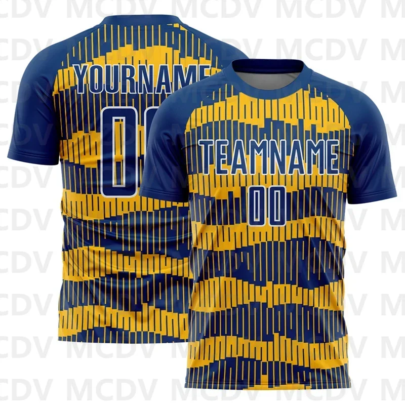 Custom Electric Blue Yellow-White Sublimation Soccer Uniform Jersey Personlized Team name and you name number T-Shirts