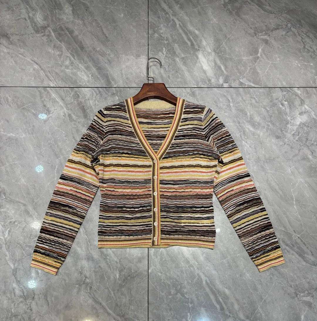 

2025 New Women Striped Knitted Cardigan Single Breasted V-Neck Long Sleeve Fashion Female Sweater