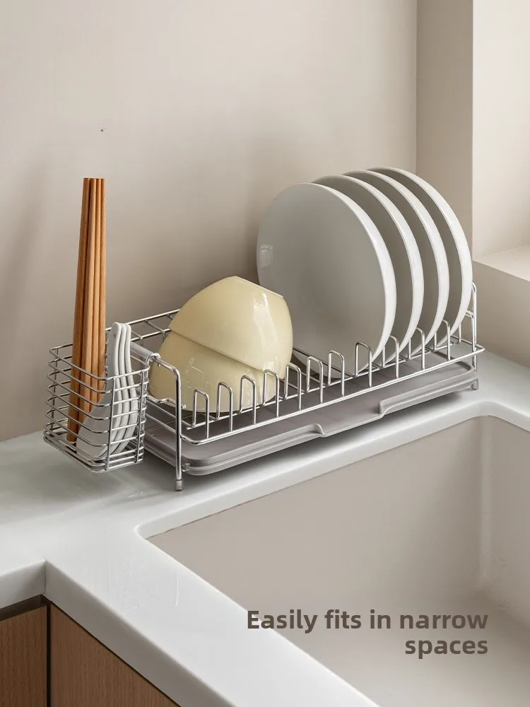 

Simplified Modern Stainless Steel Drain Rack Single Layer Bowl Plate Chopsticks Stand Kitchen Countertop Storage Shelf