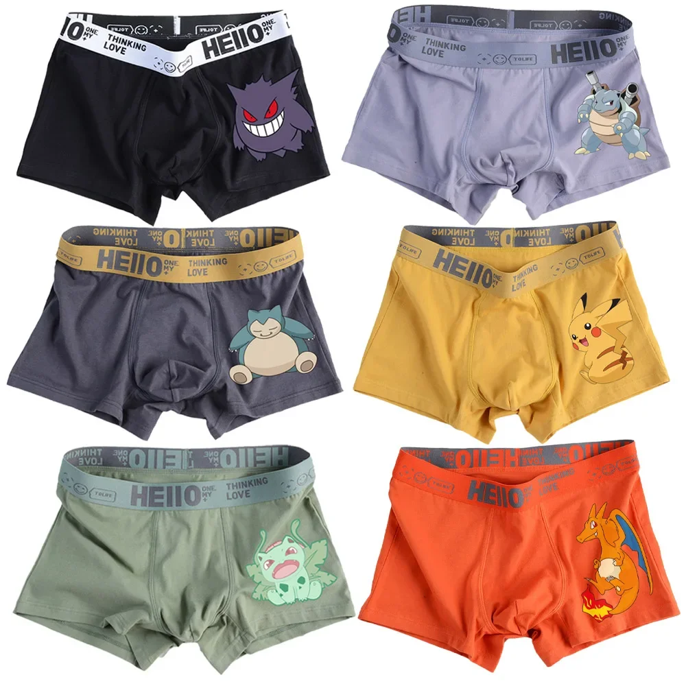 Pokemon Snorlax Charizard Gengar Pikachu Bulbasaur Men\'s Underpants Anime Antibacterial Boxer Briefs Boys Shorts Pants Gifts