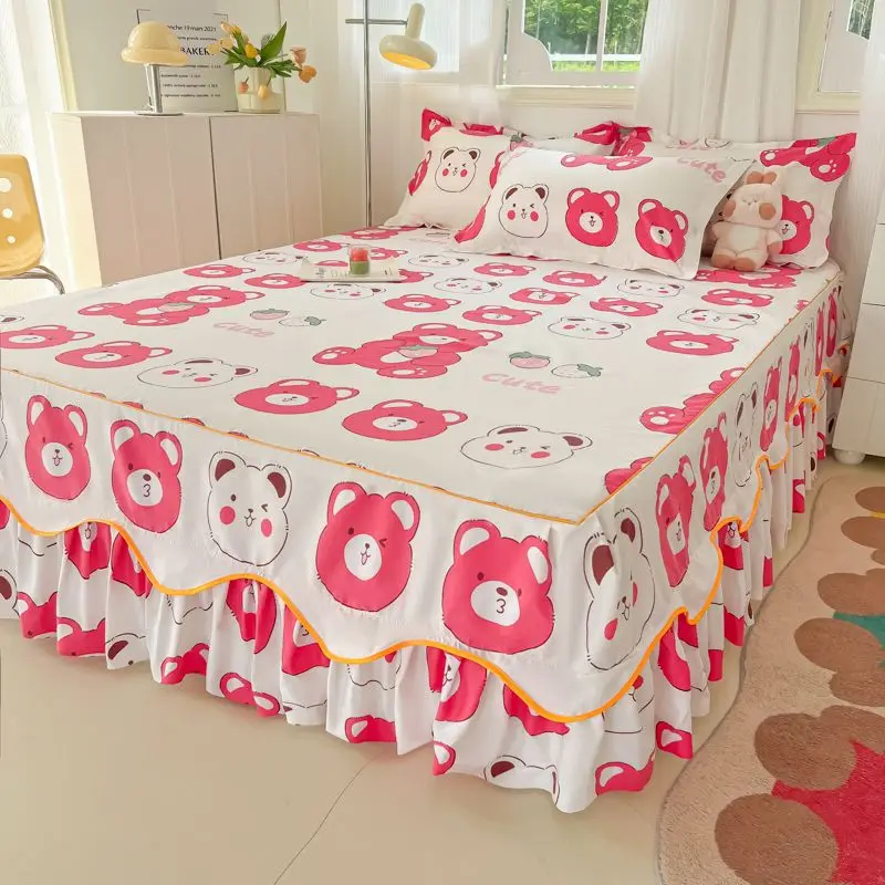 Bed Skirt with 2Pcs Pillow Covers Home textile Cotton Sheet with Skirt for King Queen Size Bed Spreads Bedroom Soft Bed Cover - view 4