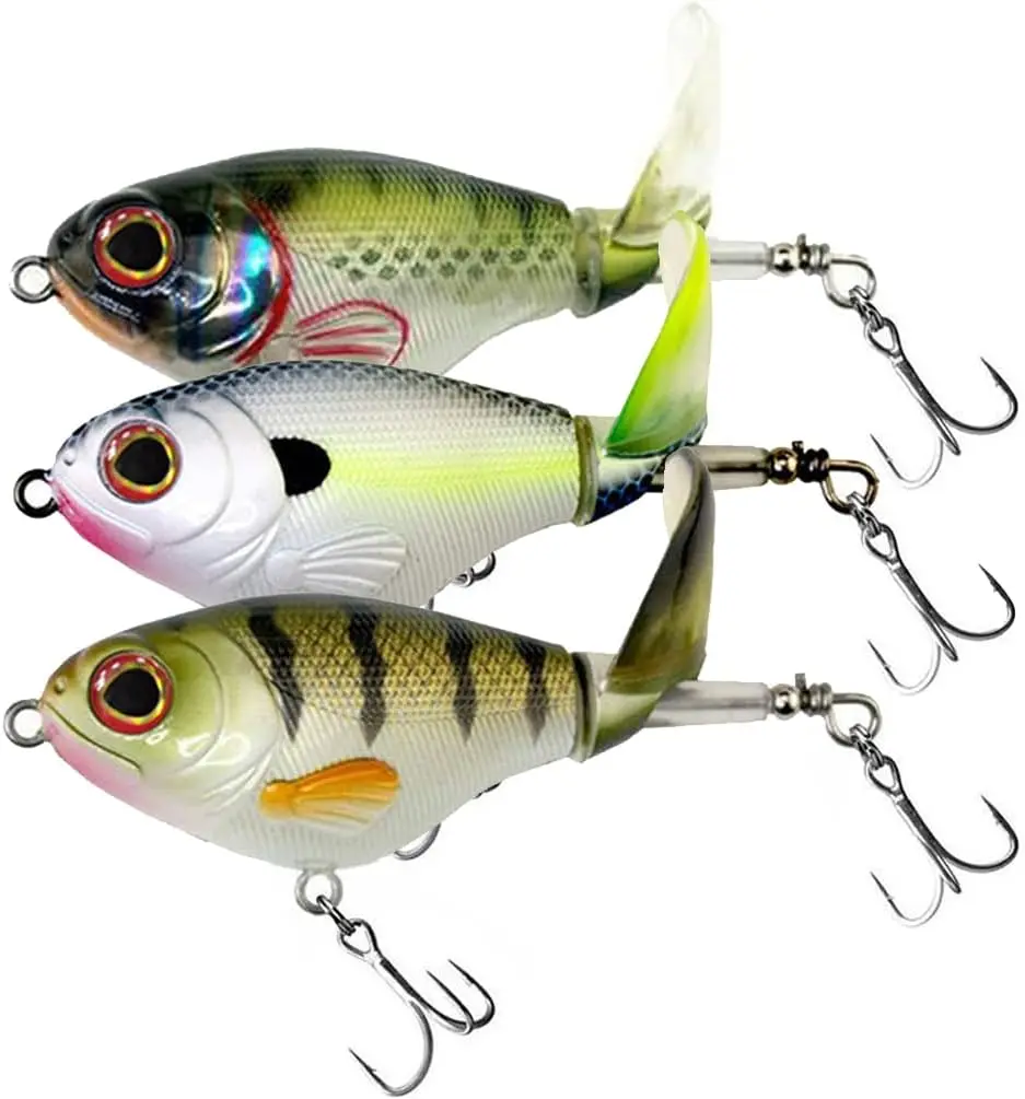 

Набор из 3-х поверхностных рыболовных приманок с плавающим вращающимся хвостом для ловли баса, форели, щуки, окуня, морской воды, приманка-плоппер