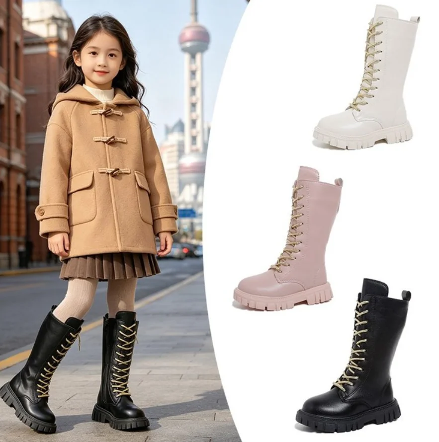 Girls Long Boots Knee-high Fashion Shoes 2026 Autumn Winter Children High Tide Boots Zipper Fashion Brand Kids Motorcycle Boots