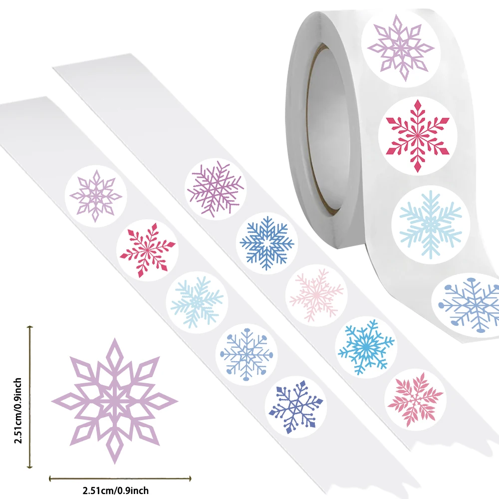 500Pcs/roll Christmas Stickers Cartoon Snowflake Pattern Decoration Water PVC Circular Stickers Christmas Decorations New Year