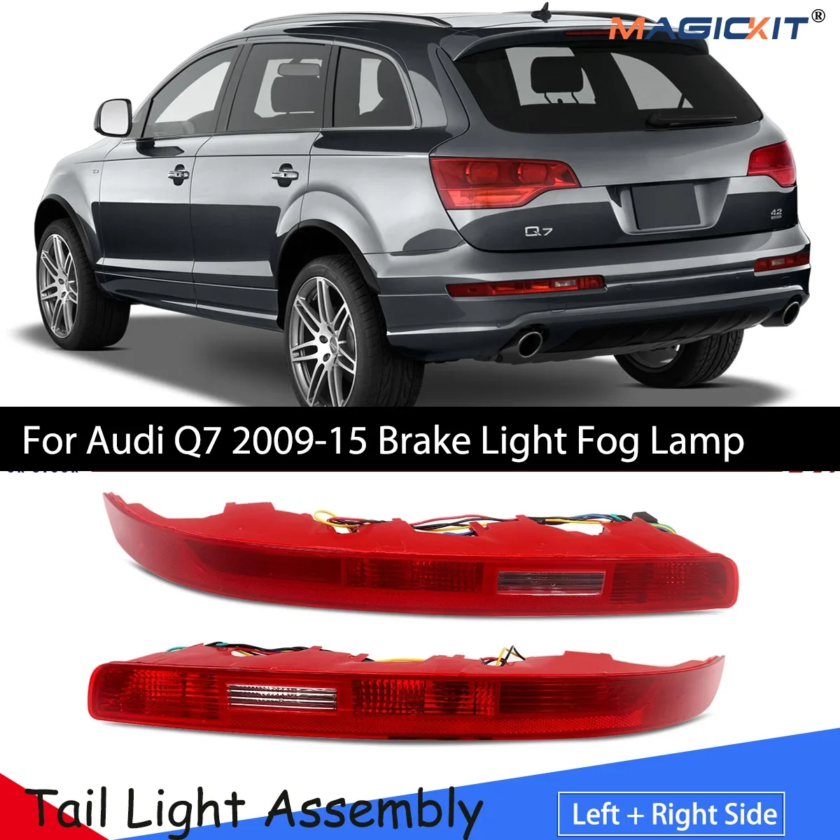 MAGICKIT Red Rear/Lift Bumper Reflector Reverse For Audi Q7 2009-2015 Brake Light Fog Lamp European version only CAR Accessories