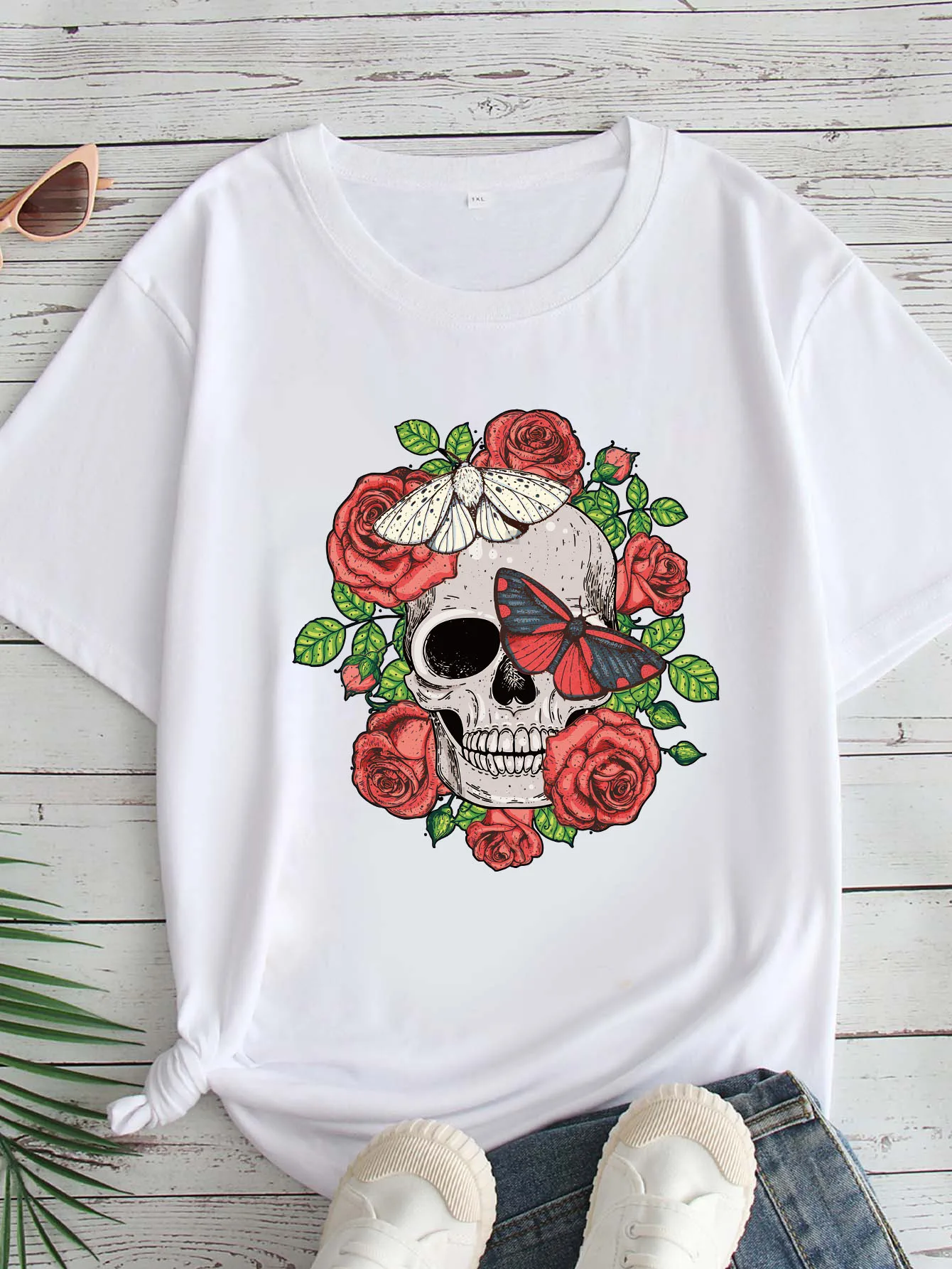 

Женская футболка большого размера с принтом, круглым вырезом и короткими рукавами, размеры 1-7XL, удобный повседневный топ в европейском стиле