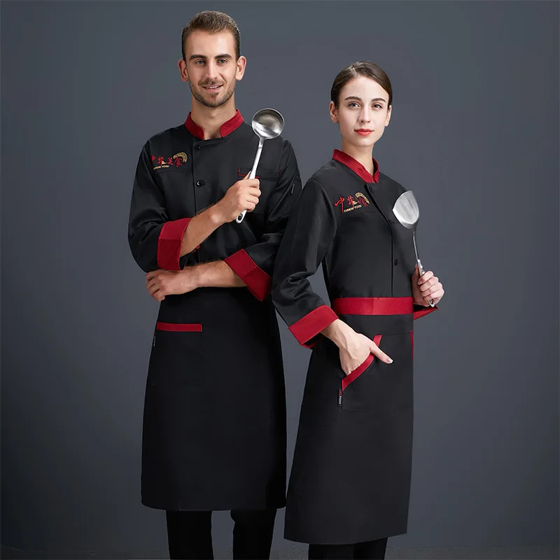 C530 Kitchen Clothes Long Sleeved Western Restaurant Hotel Kitchen Work Jacket Waiter Coast Plus Size  Restaurant Uniform