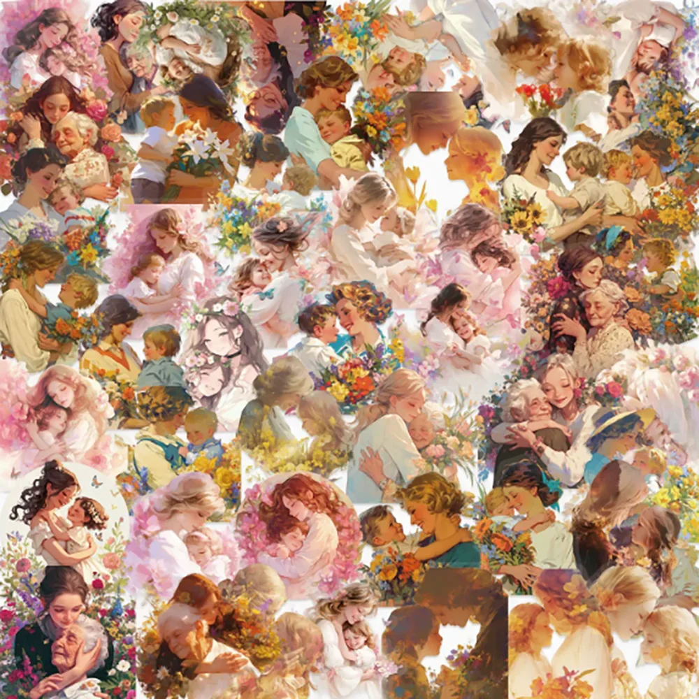 

50pcs Transparent Mother's Day Flower Stickers Pack Transparent PET Waterproof DIY Handbook Material