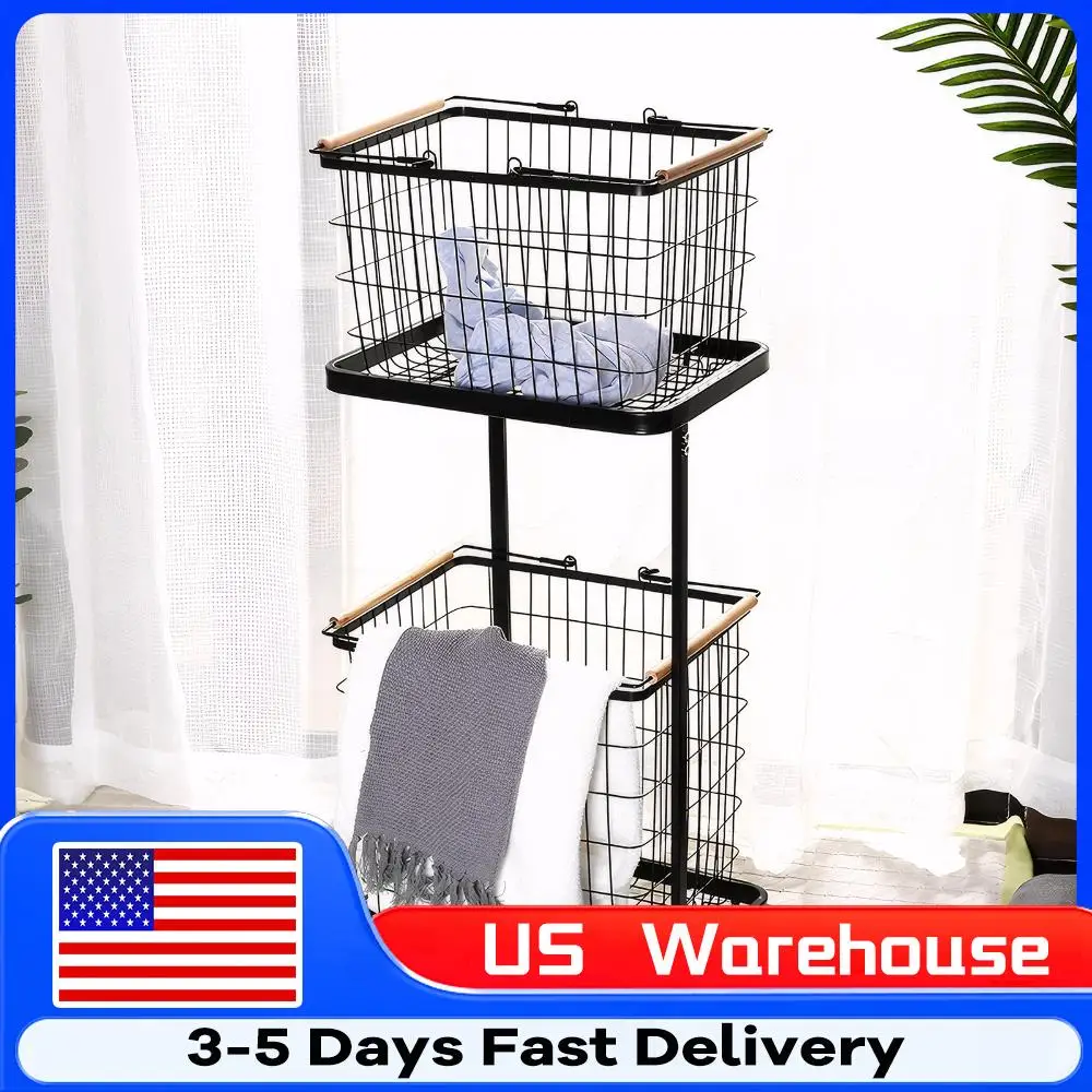 

2 Tier Rolling Laundry Basket with Wheels Laundry Hamper Storage Basket Cart Laundry Clothes Basket for Bathroom Bedroom Trolley
