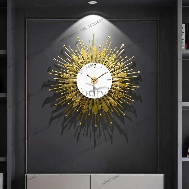 LJY Yellow Silent Battery Wall Clocks Gold Bedroom Metal Large Wall Clocks Modern Design Luxury Orologio Da Parete Room Decor