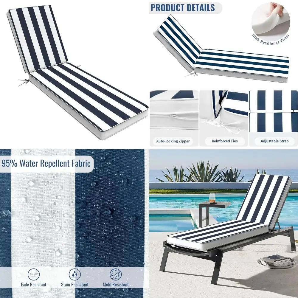 

72 x 21 Water-Resistant Outdoor Chaise Lounge Cushion, Cabana Navy, for Patio & Pool Furniture