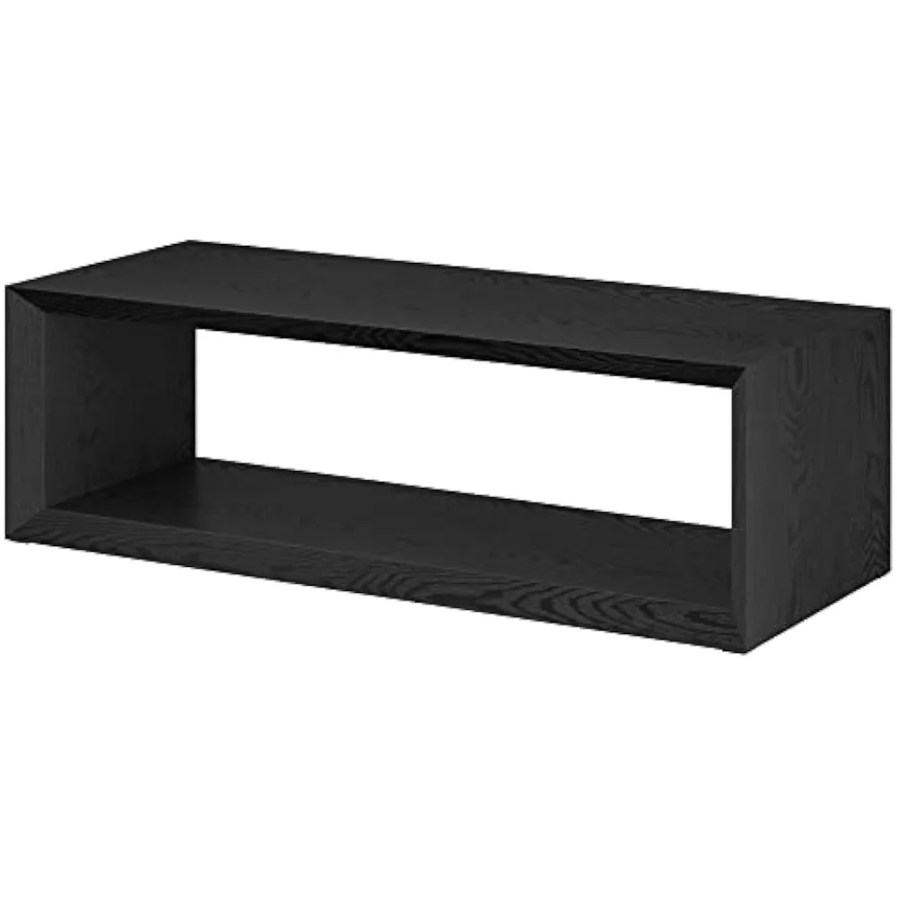 58" Wide Rectangular Coffee Table in Black Grain, for Home, Living Room, Bedroom