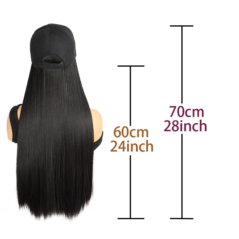 24Inch Synthetic Baseball Cap Hat Hair Accessories Long Straight Hair Extension for Women Girl Daily Use