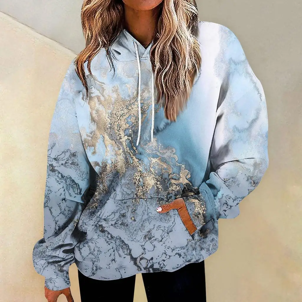 2024 New Designer Women's Hoodies Smudge Color Print Autumn Winter Casual Loose Women's Sweatshirt Fashion Street Y2K Clothing