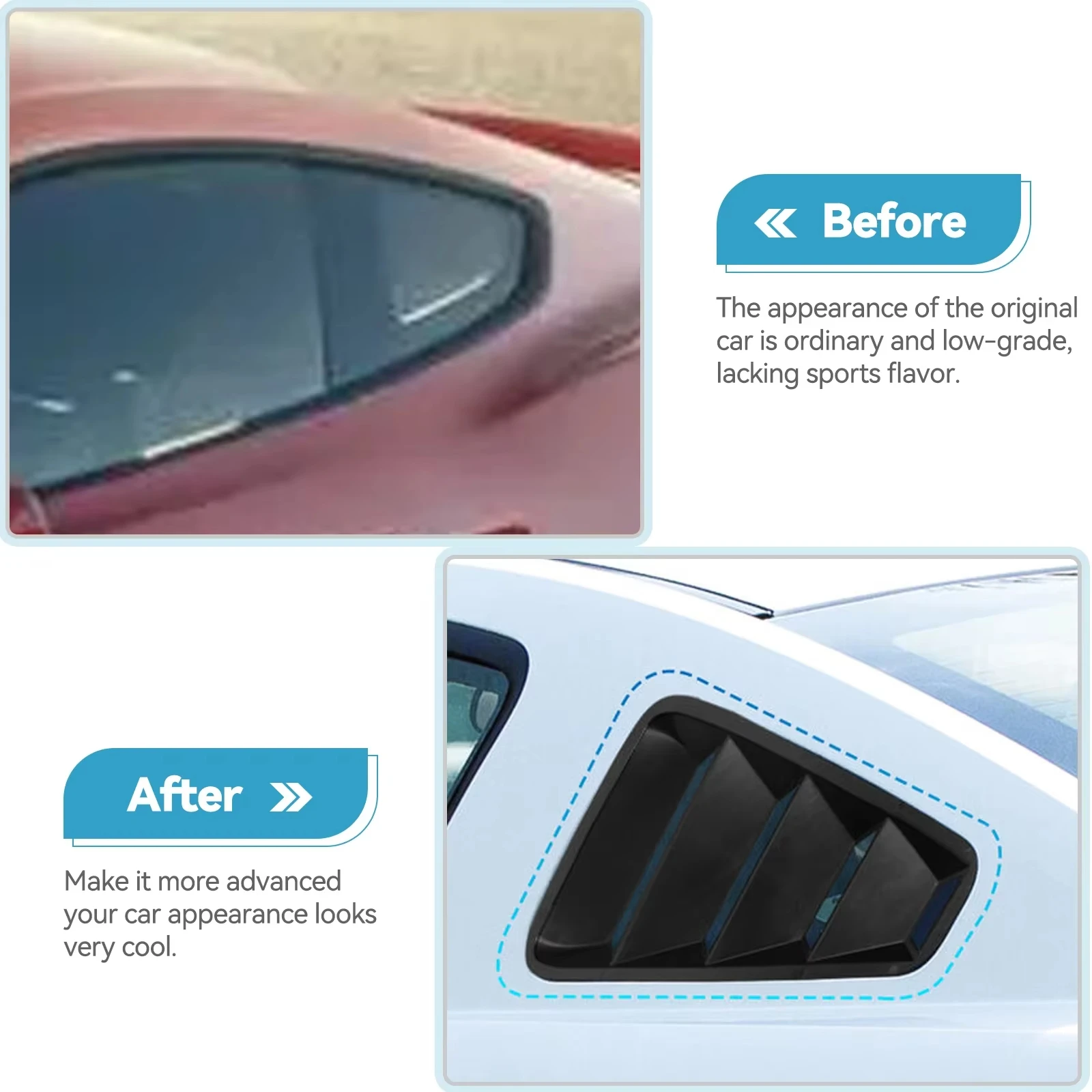 1Pair Quarter Side Window Louver Scoop Cover Vent For Ford Mustang 2005 2006 2007 2008 2009 Air Vent Sticker Side Fender Sticker