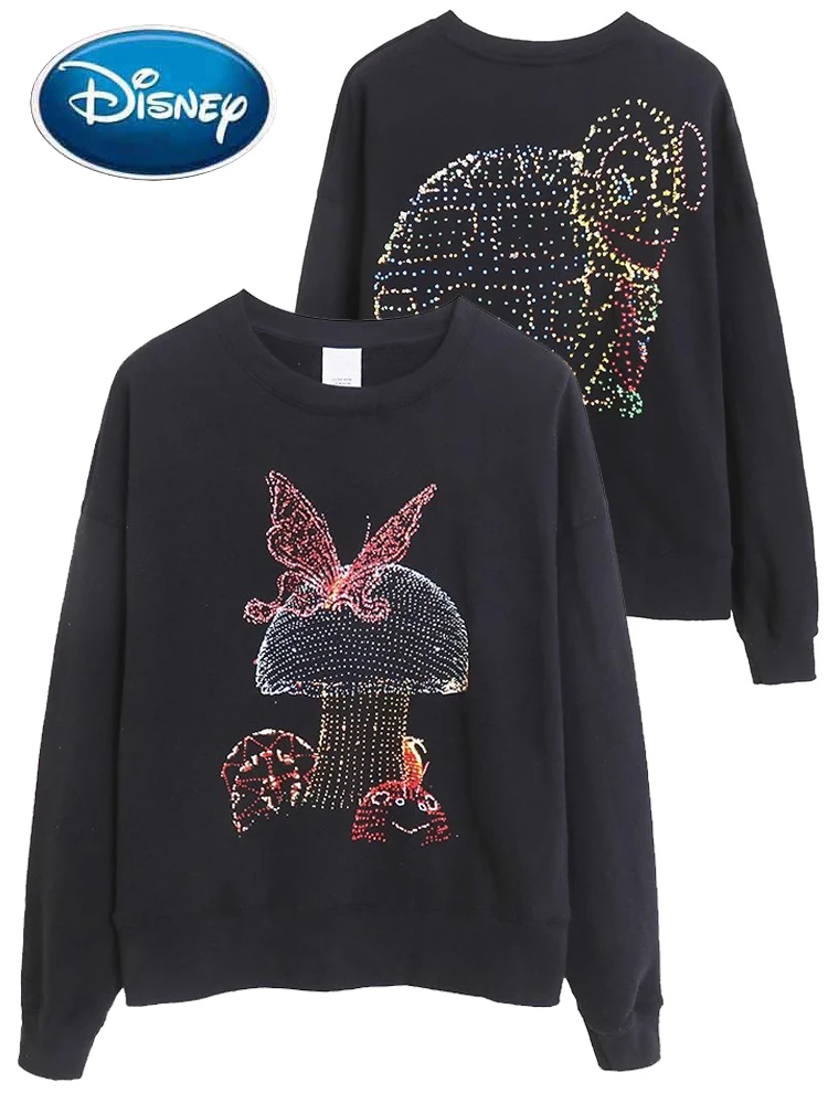 Disney Sweatshirt Alice in Wonderlan Butterfly Print Fashion Women Long Sleeve O-Neck Pullover Jumper Fleece Tops Streetwear