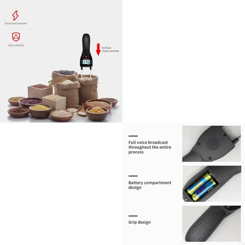 

Digital Grains Meter with Voice Broadcast Variety Grains Moisture Tester for Wheat Corn Peanut Grains Humidity Meter L4MF