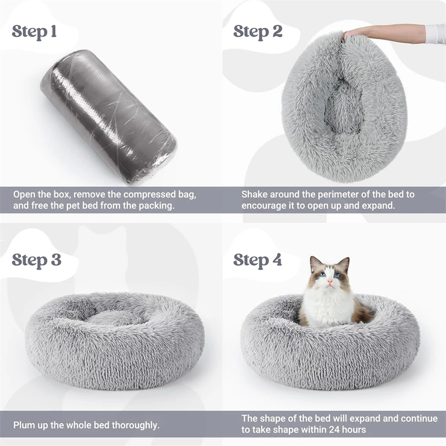 Weiches, langes Plüsch-Katzenhaus, Hundebett, beruhigendes, warmes Kunstfell-Bett, Donut-förmiges, komfortables Schlafbett, waschbar für kleine und mittelgroße Hunde und Katzen – Detail 13