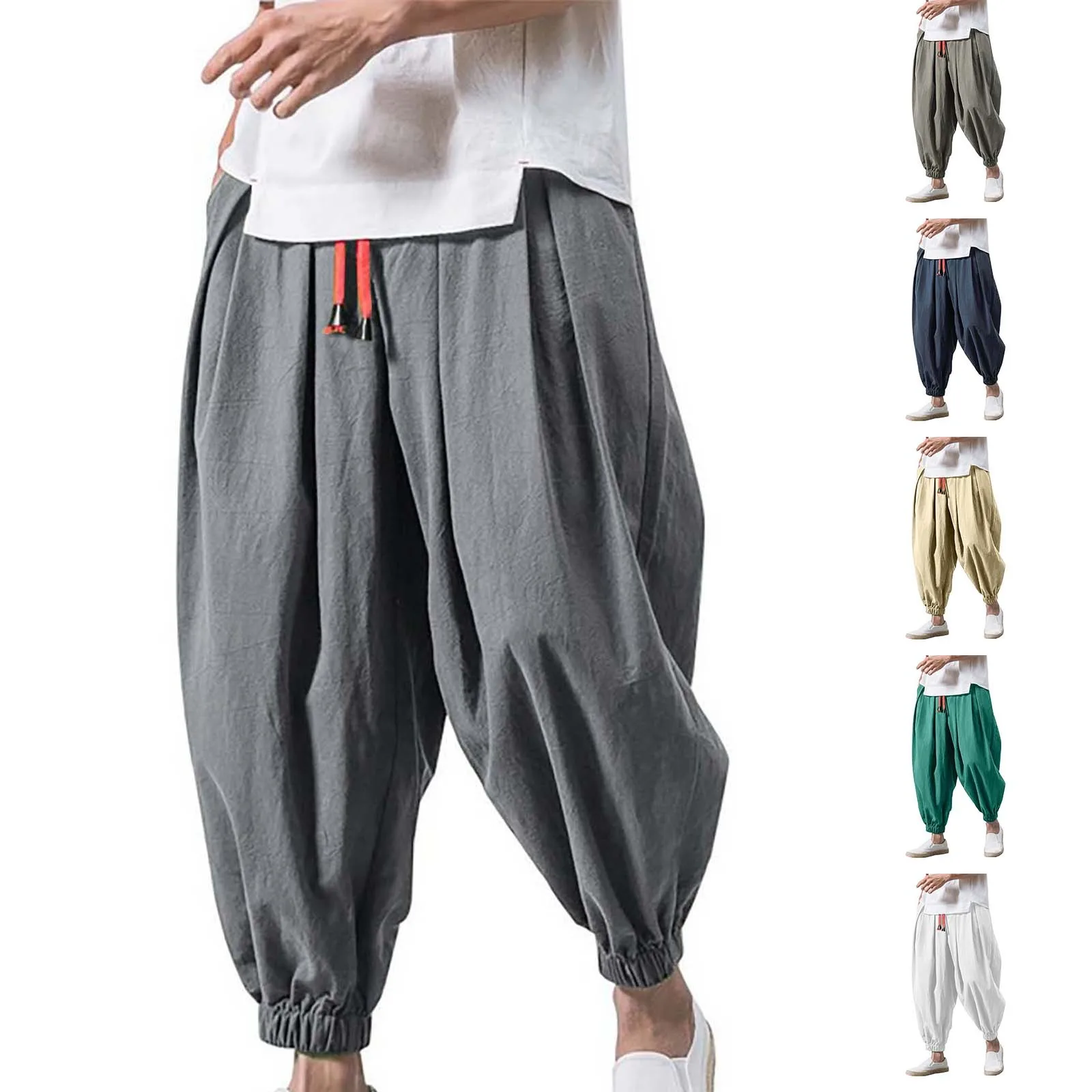 Solid Color Harem Baggy Man Pants Loose Bottoms Casual Joggers Sportswear Lantern Pant Men'S Elasticated Trousers Pantalones