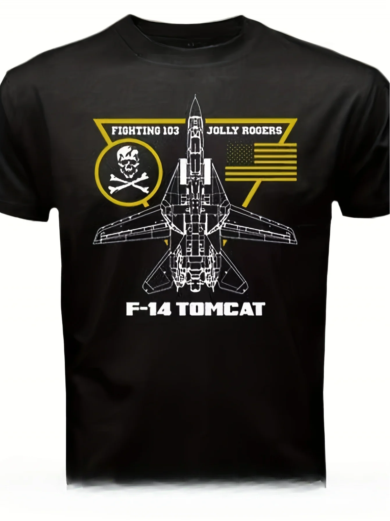 Herren F-14 Tomcat Fighting 103 Jolly Rogers Squadron Aviation T-Shirt Schwarzes T-Shirt Marineblau Golden Naval Insignia Fighter Jet