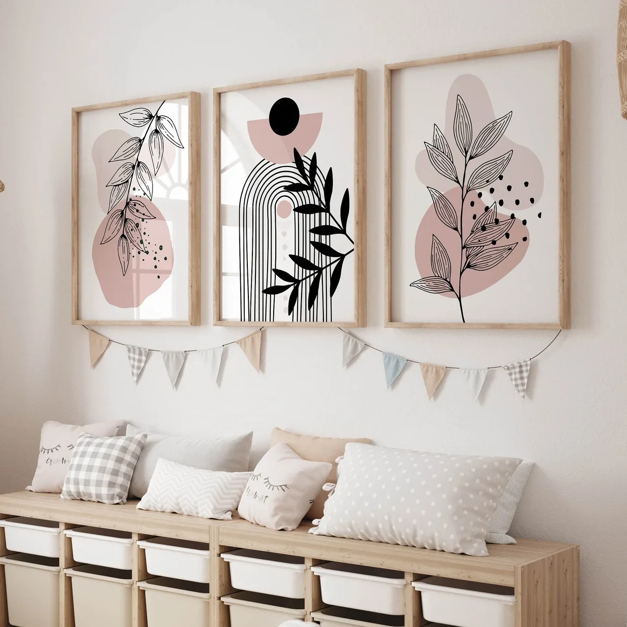 3PCS  Frameless,3PCS  Pink Wall Art Prints  Botanical Wall Art  Abstract Art  Trendy Wall Art Set  Pink Posters Canvas Painting