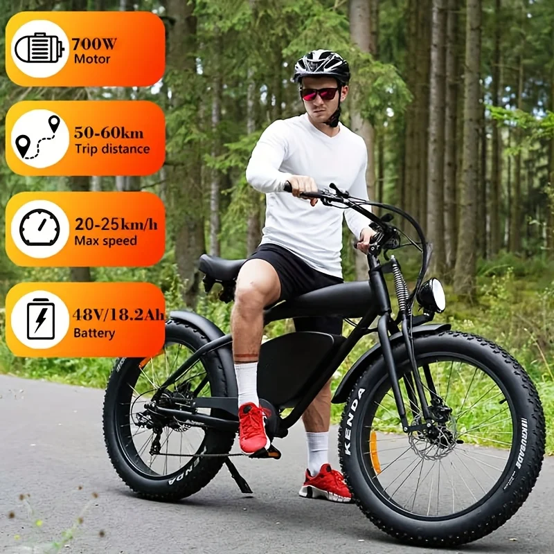 26-inch electric mountain bike top speed 15 mph range 37 miles 700W48V 18.2AH battery