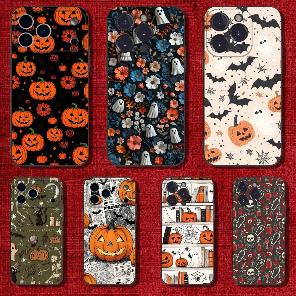 

Halloween Pumpkin Skull Phone Case For iPhone 6,17,16,15,14,13,12,11 Plus,Pro Max,XS,X,XR,SE,Mini,8,7,Soft Silicone Black Cover