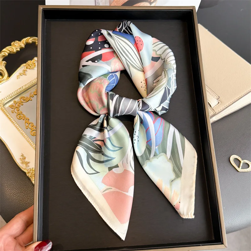 2026 New Floral Printed Square Scarf For Women Imitation Silk Scarves Elegant Beach Shawl Wraps Bandanas Hijab Neckerchief view 3
