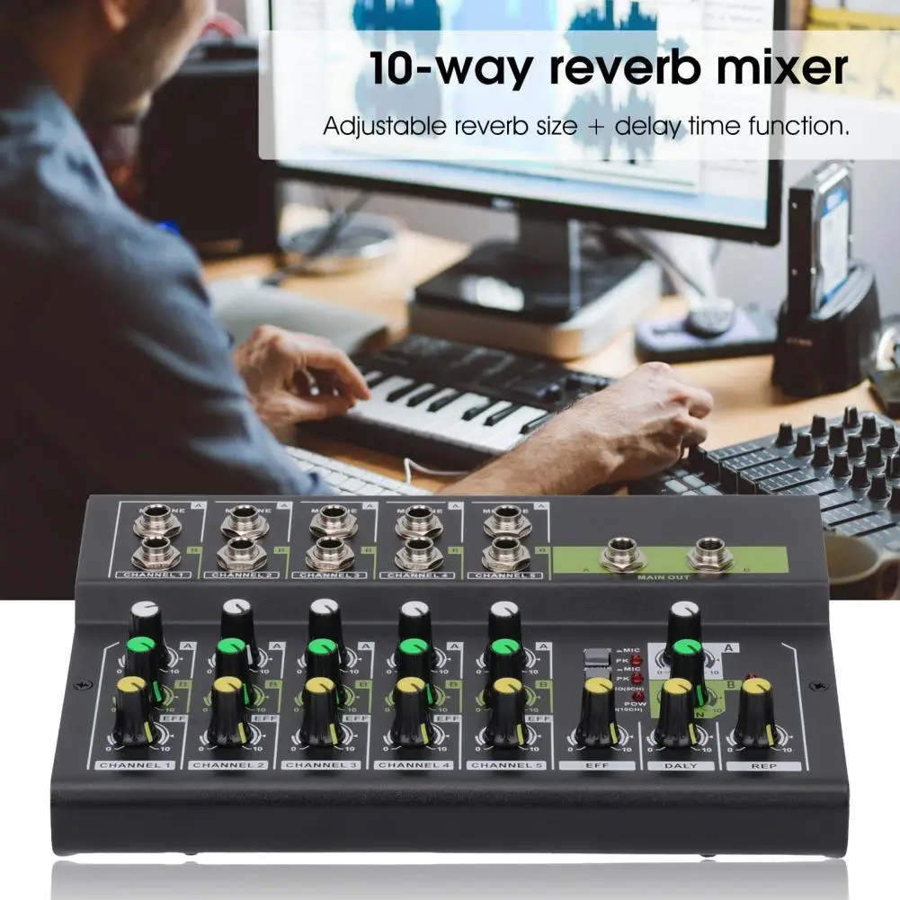 MIX5210S Sound Mixer Professional Reverberation Effect Supporting  48V 10 Channels HiFi Sound Audio Mixer for Live Streaming