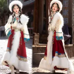 2023 Tibetan Clothing Women New Tibetan Clothing Ethnic Style Lhasa Raw Edge Fresh Girl Tibetan Robe