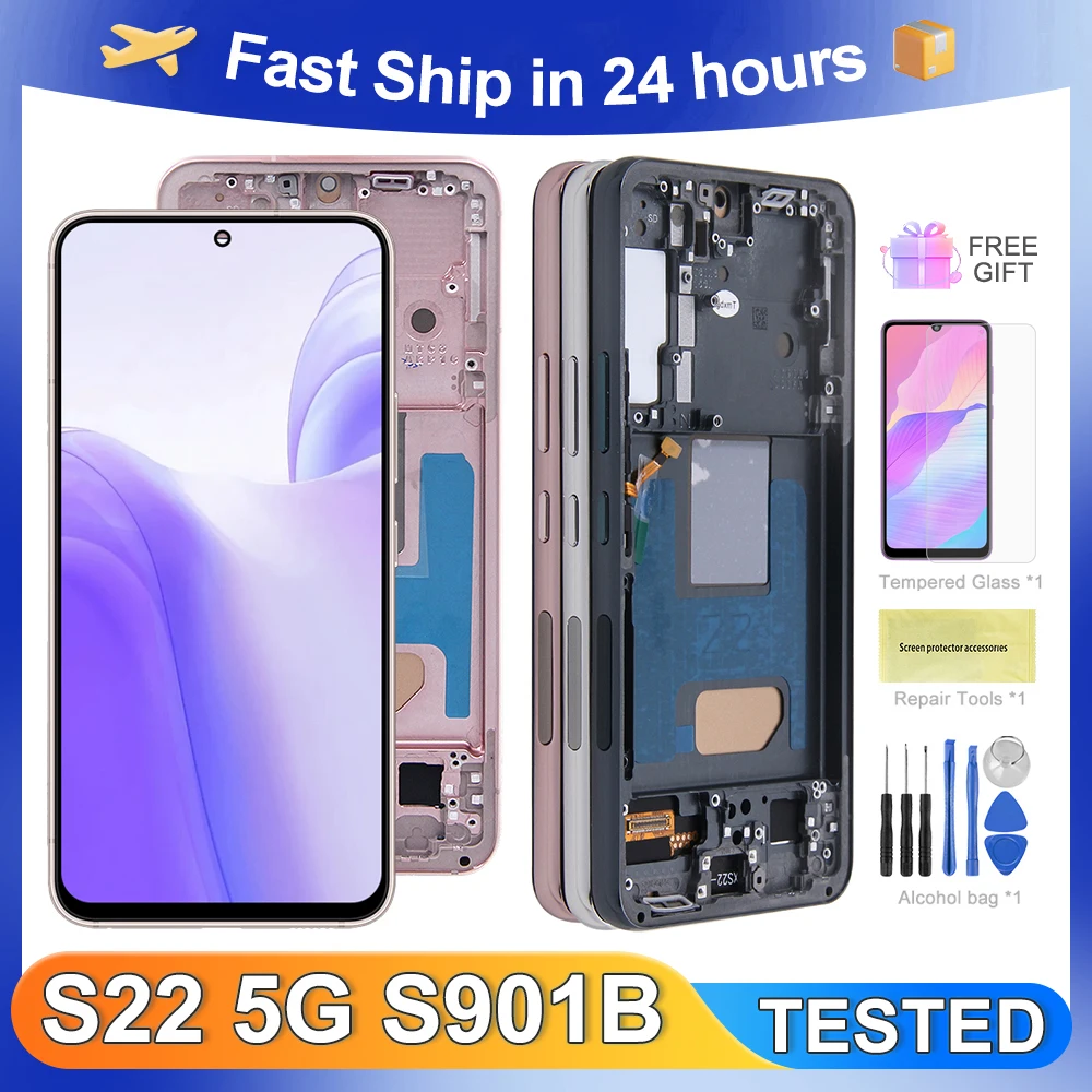 For Samsung S22 Tested For S22 5G S901B S901U S901W S901N S901E LCD Display Touch Screen Digitizer Assembly Replacement