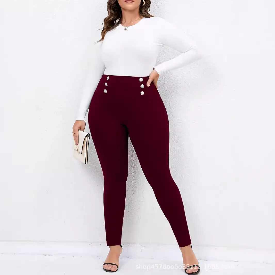 

Slim-Fit Long Pants for Women Sexy Pencil Pants Solid Color Leggings Plus-Size Slimming Effect European American Style