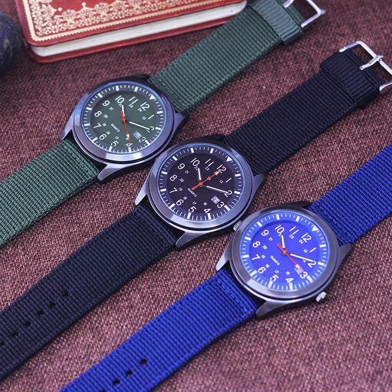 Canvas Watches Men Fashion Watch Calendar Quartz Watch Nylon Strap Watches Men Sports Waterproof Business Watches Horloge Man