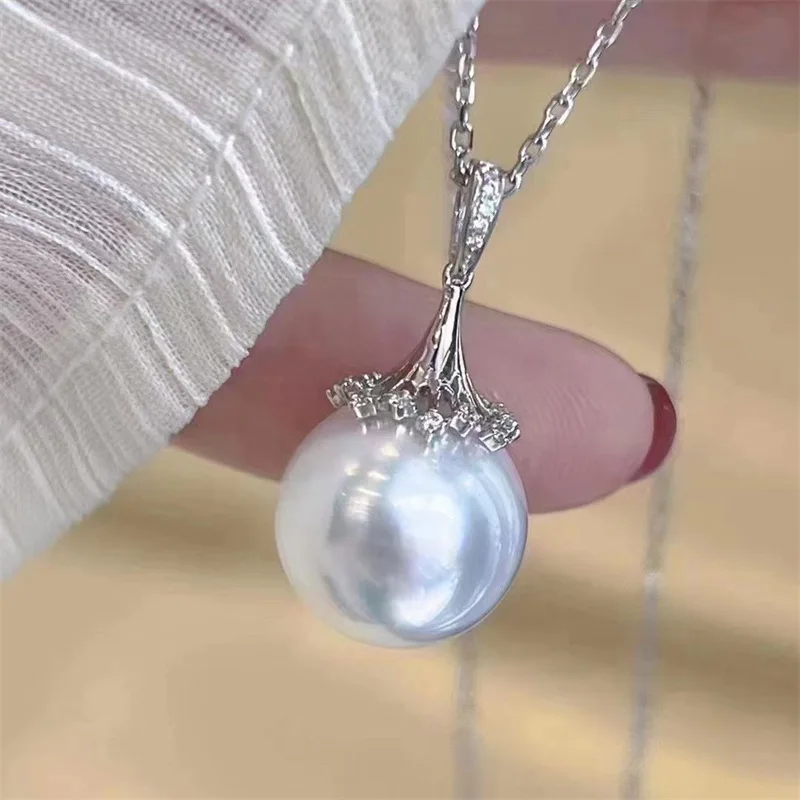 Shining Full of Zirconia AAAA++++ 11-12mm Akoya bread pearl All body S925 Silver Necklace Pendant 18in