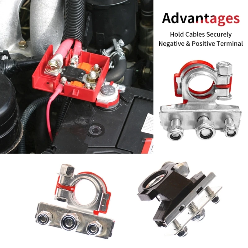 Upgraded 12V 3-way Battery Terminals Connector Negative & Positive Cable Clamps Car Efficient Line Fasteners Hand Wire Clamps