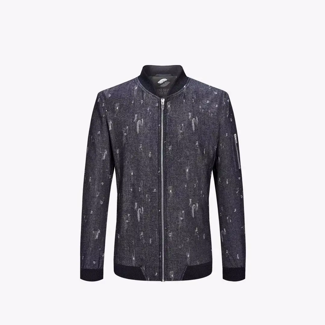 Spring Faion Baseball Kraag Denim Jaet Comfortabel Puur Katoen Casual Jas Heren Stretchy Ort Sve Ritssluiting