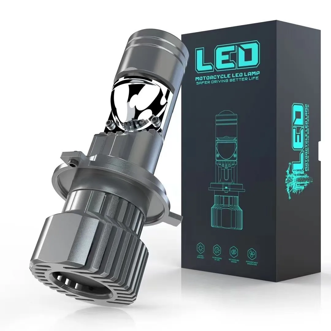 Mini H4 Bi LED Projector Lens 7500LM 6000K 12V 75W Hi Lo Beam for Motorcycle Spotlight